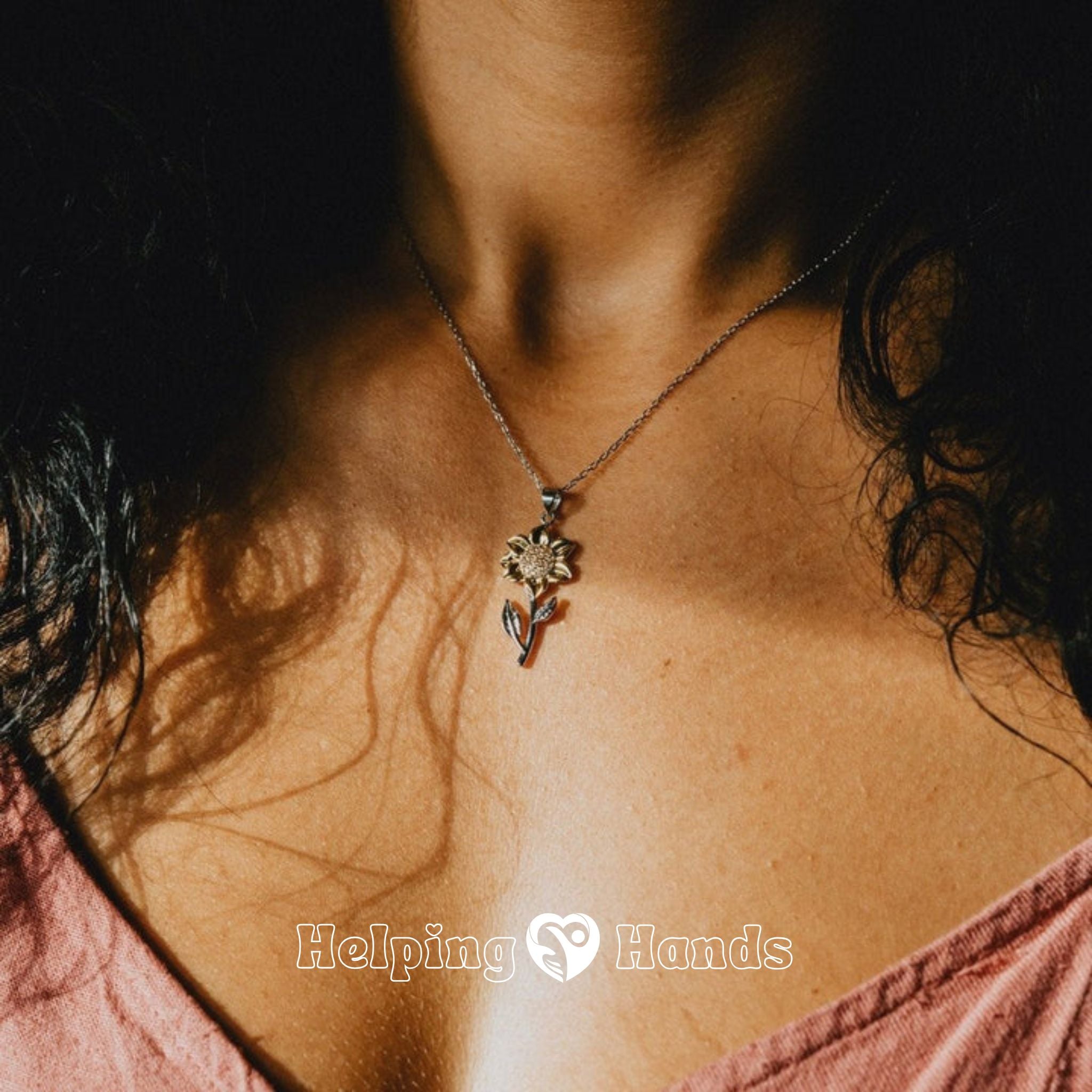 Floral sunflower pendant on fine silver chain

