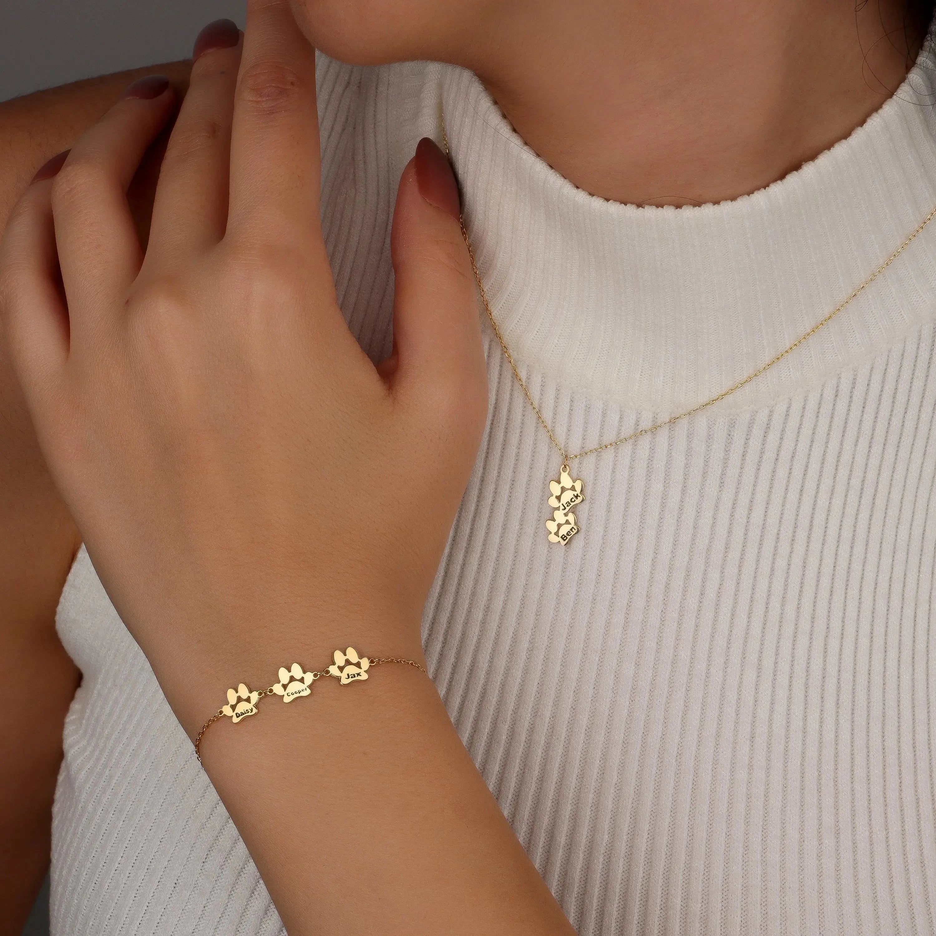 Personalized Paw Print Name Bracelet