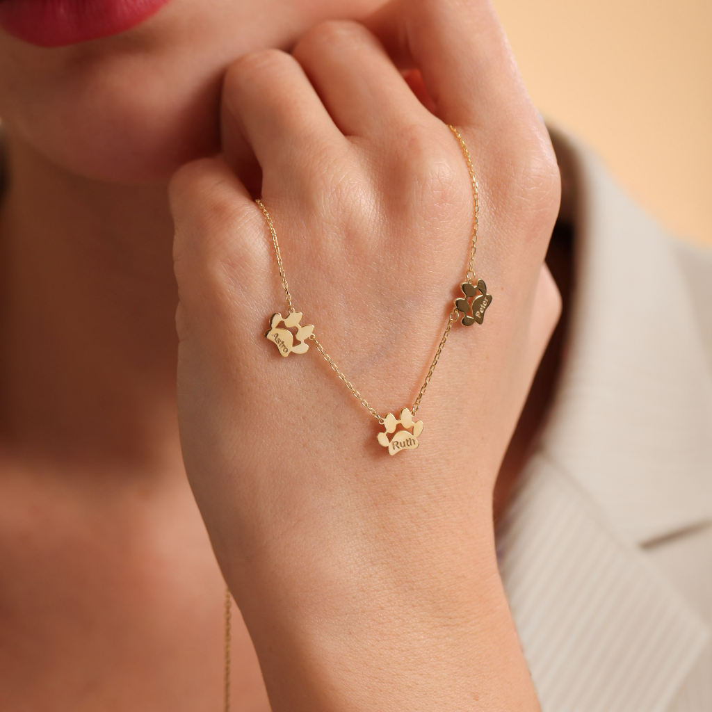 Personalized Name Cute Paw Necklace