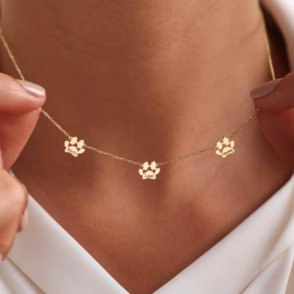 Personalized Name Cute Paw Necklace