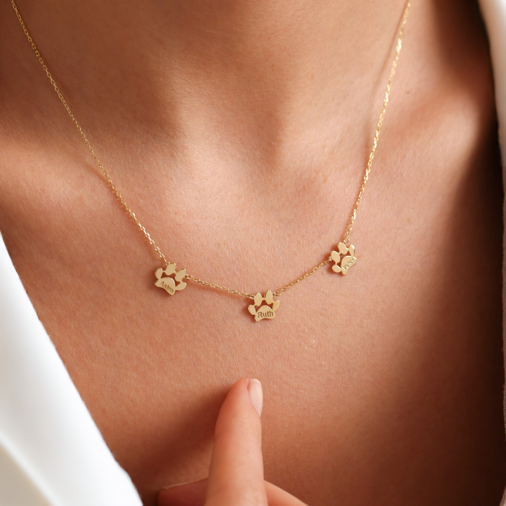 Personalized Name Cute Paw Necklace