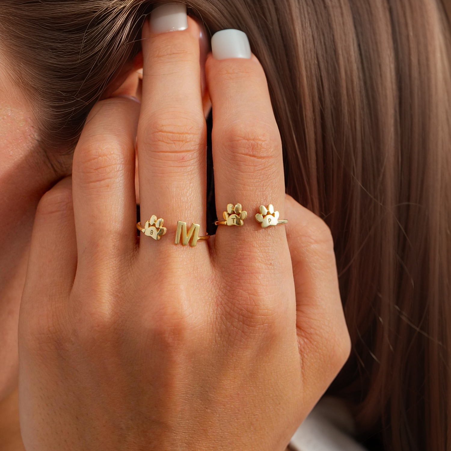 Personalized Engraved Paw Initial Ring