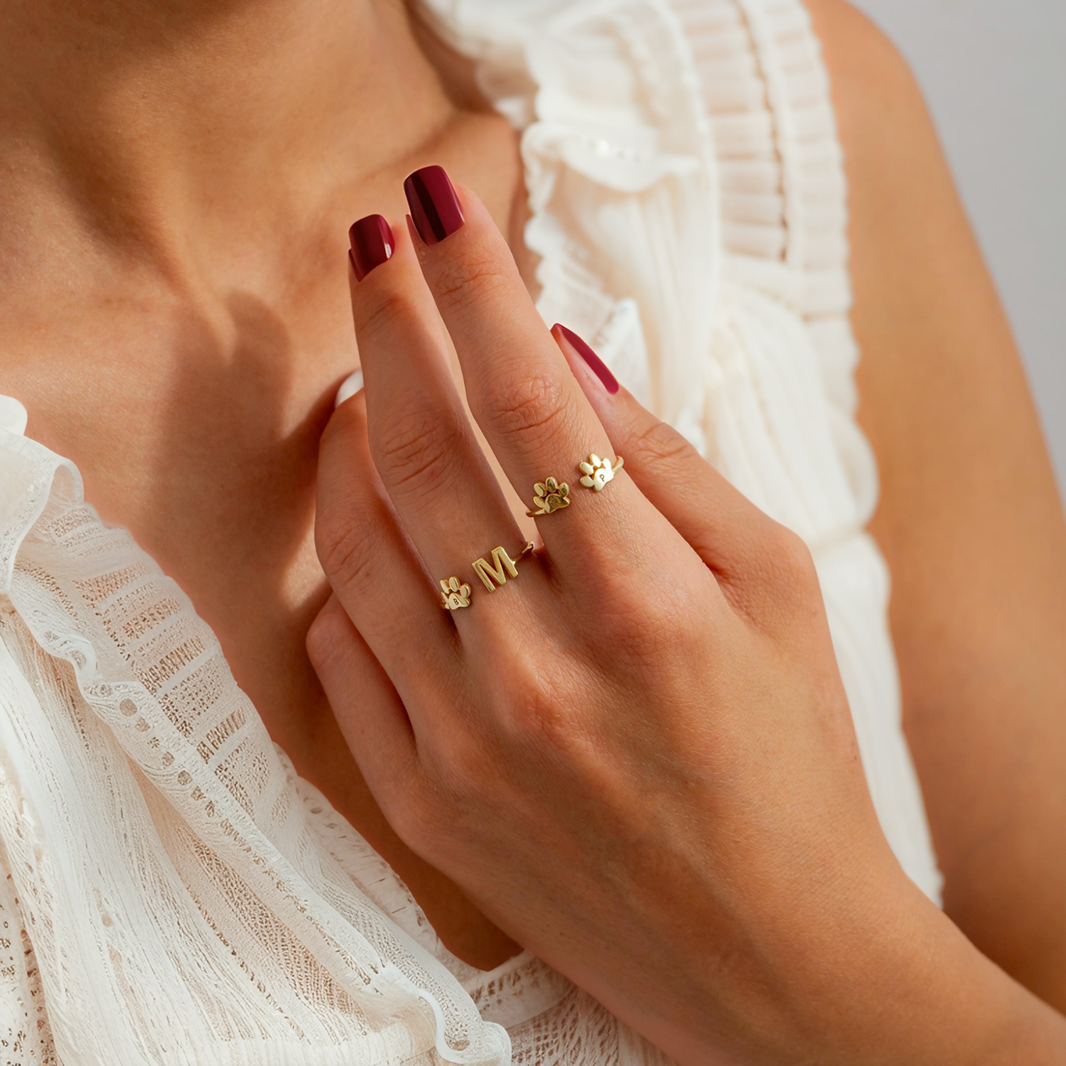 Personalized Engraved Paw Initial Ring