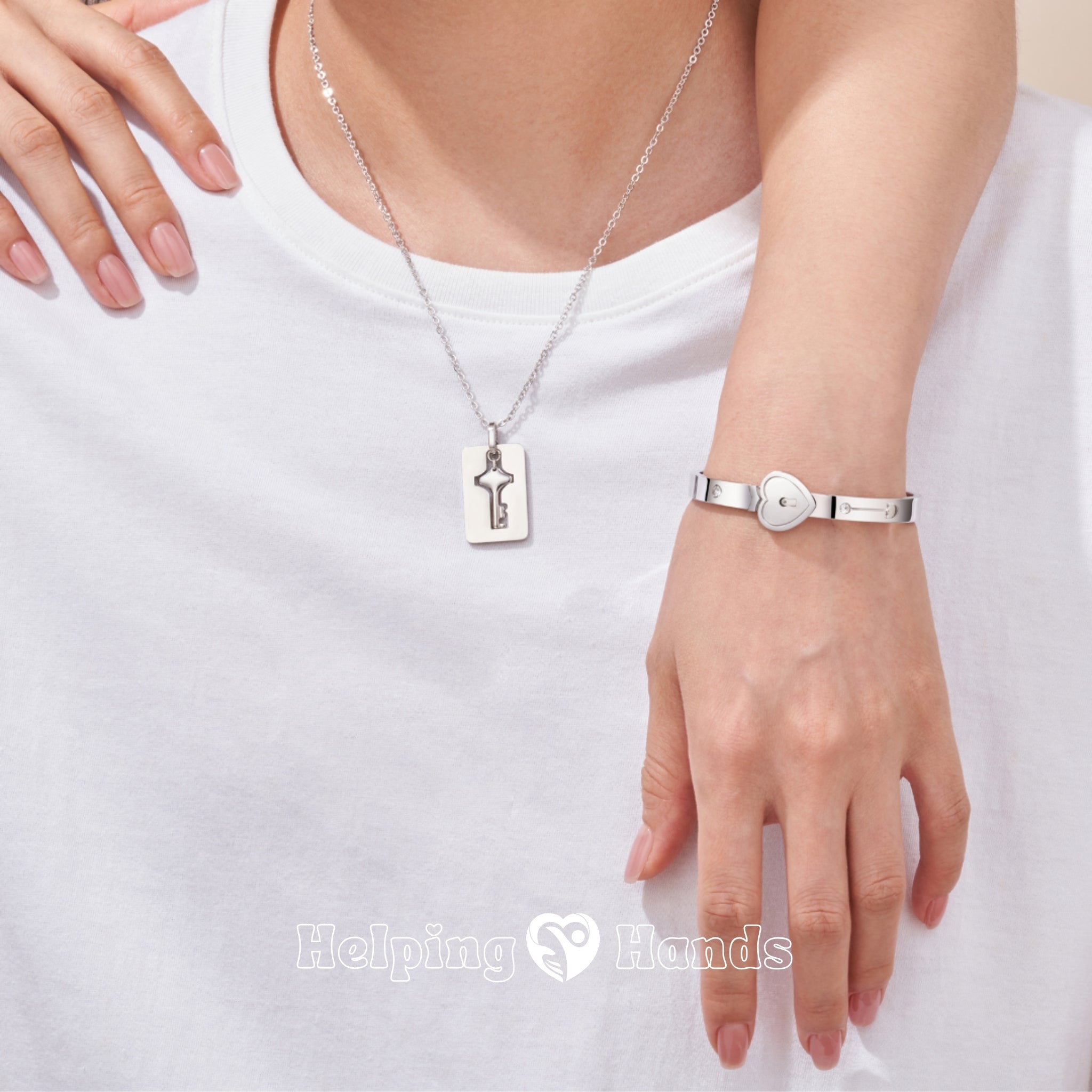Love lock bangle with key pendant necklace

