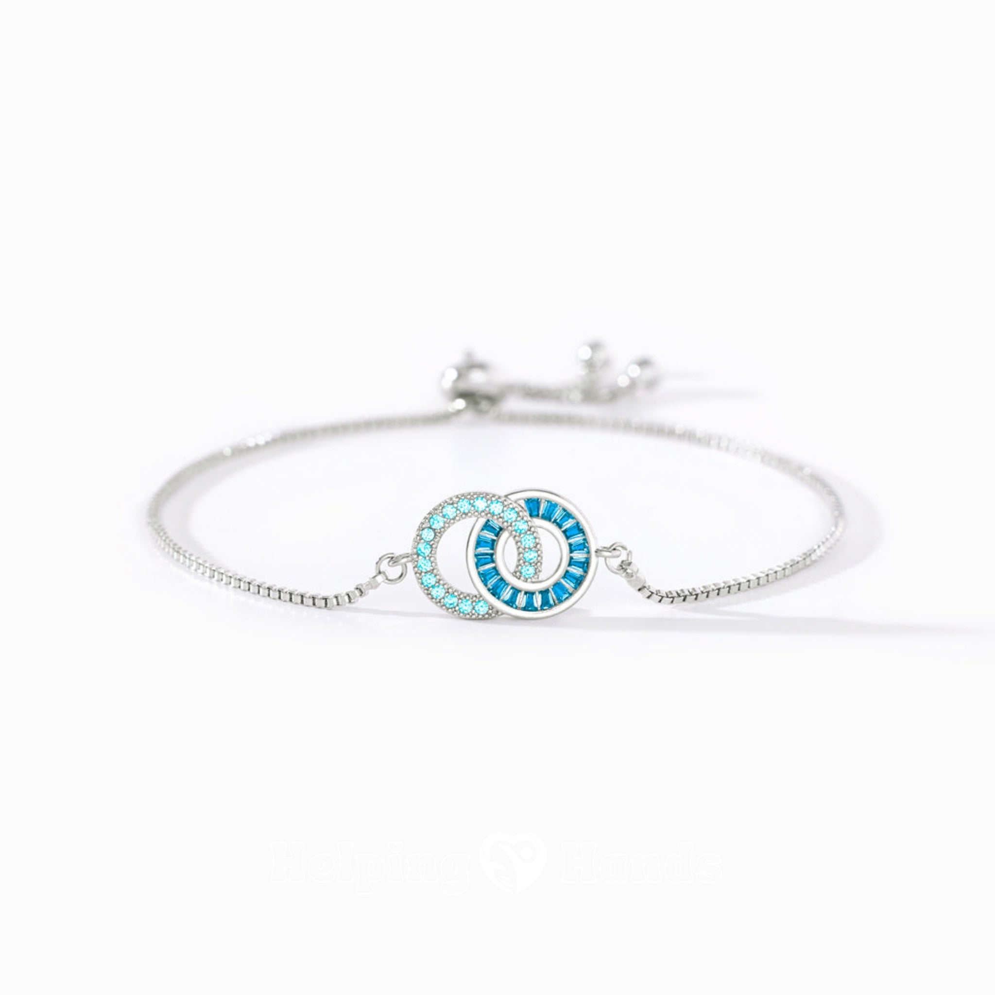 Silver bracelet with blue interlocking circles


