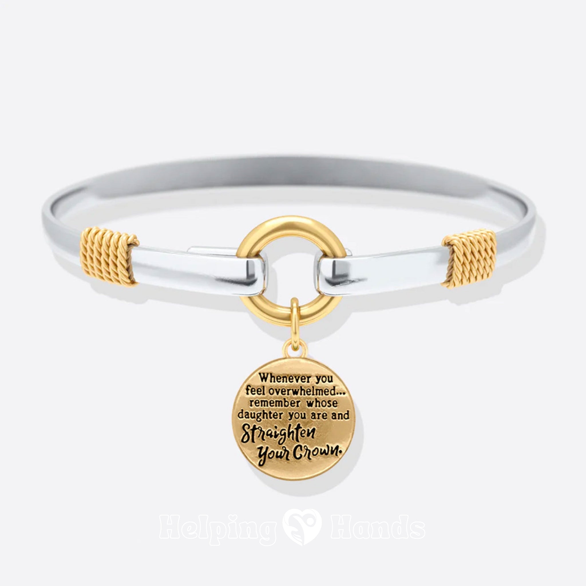 Silver and gold adjustable bracelet with motivational charm, perfect for birthdays, graduations, or encouragement gifts for her.

