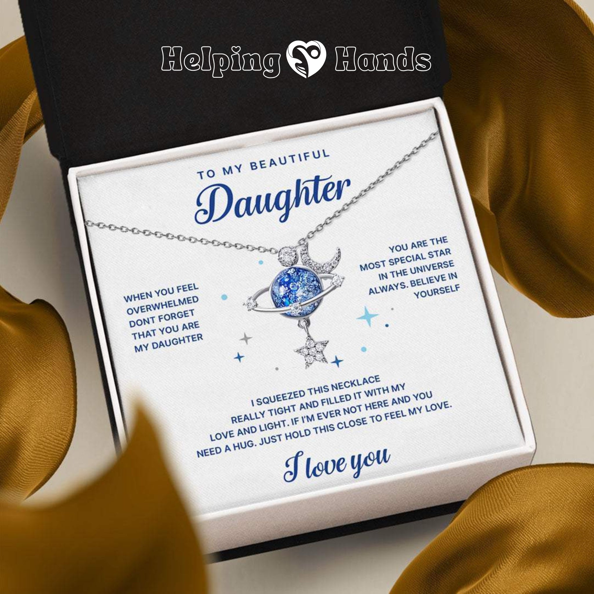 Planet-themed necklace gift set with message card

