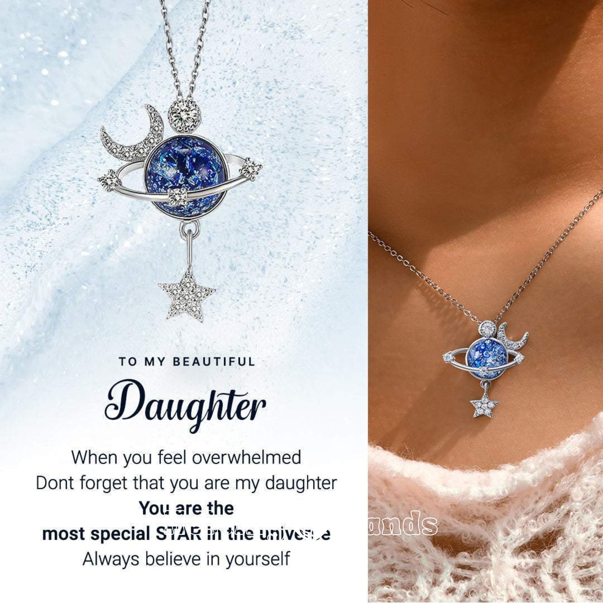 Galaxy pendant necklace with star and moon for daughter

