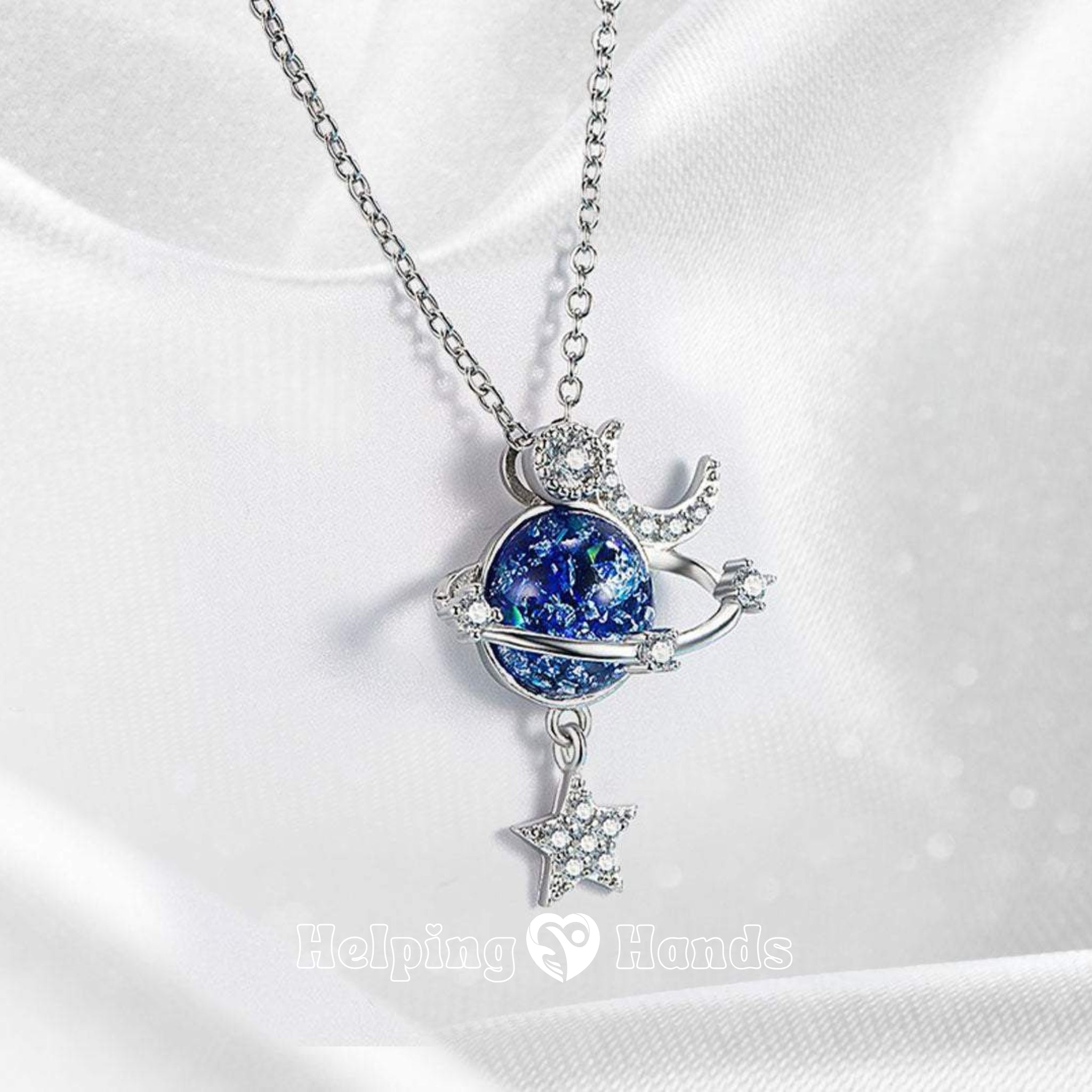 Planet-themed necklace gift set with message card

