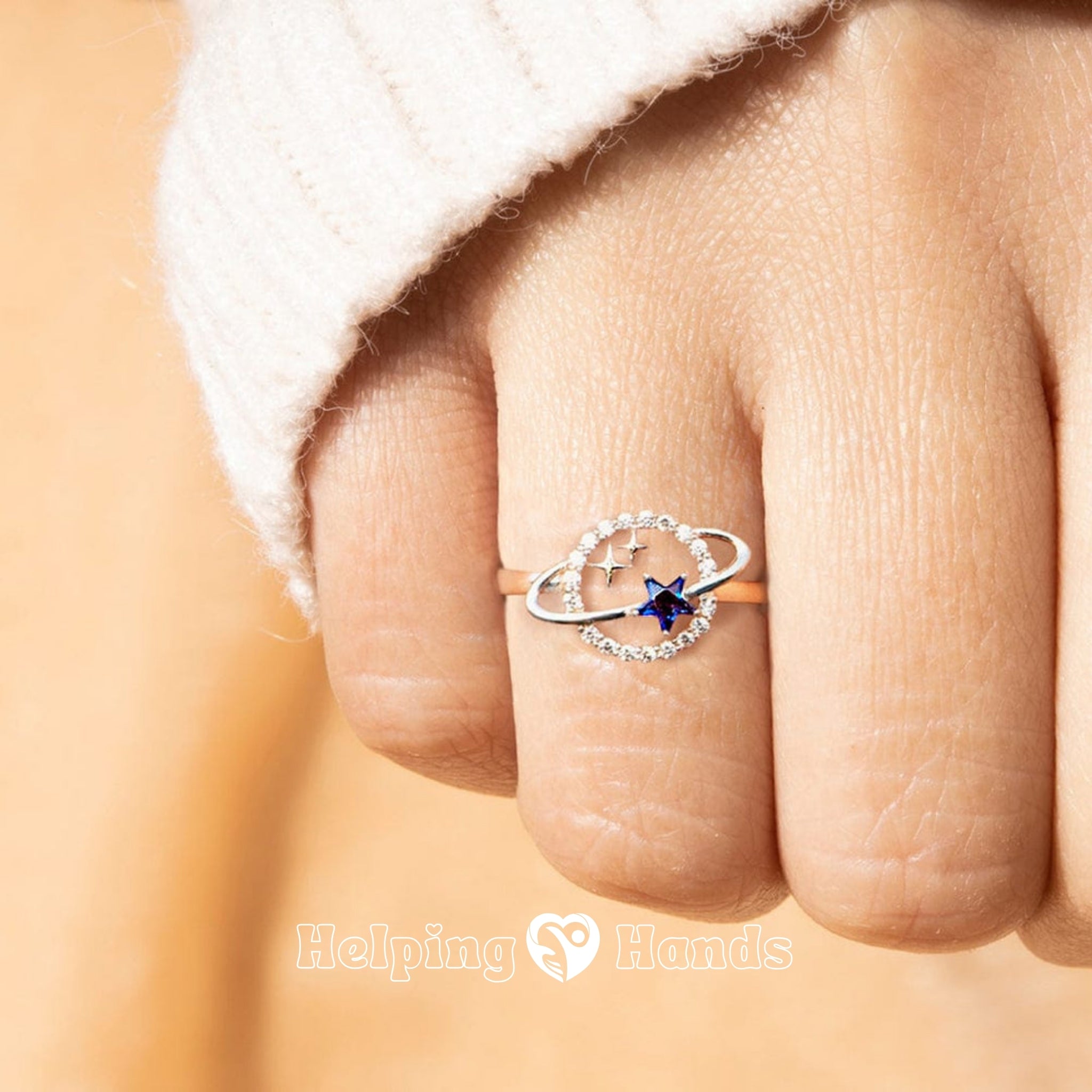 Elegant silver planet and star ring with blue crystal, presented on a heartfelt ‘To My Beautiful Daughter’ message card, inspiring confidence and love.

