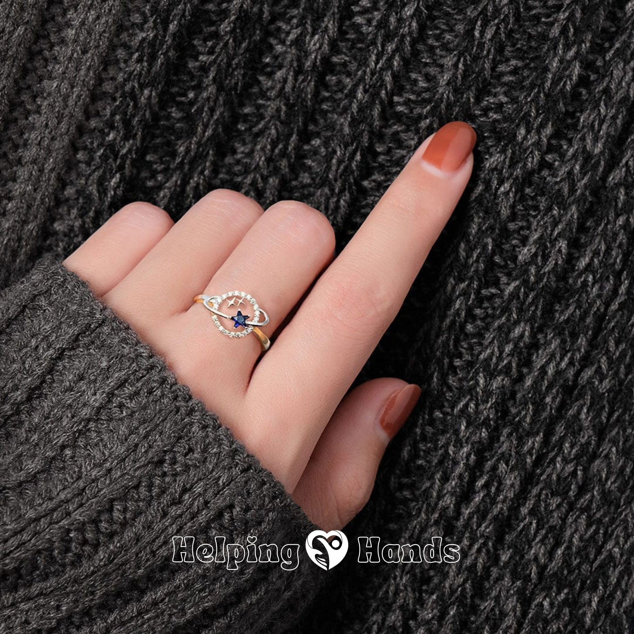 Dainty celestial ring featuring a blue star and orbit design, the perfect meaningful gift for daughters with a touching inspirational card.


