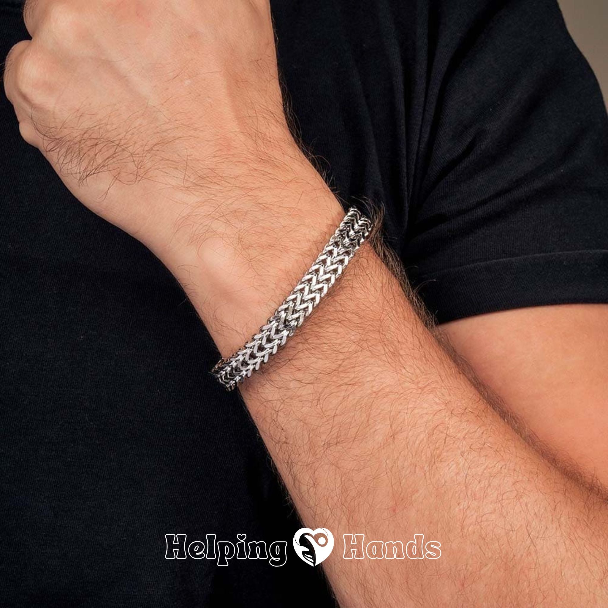 Personalized-style silver bracelet for son with loving engraved clasp, presented with a touching card expressing mother’s love.

