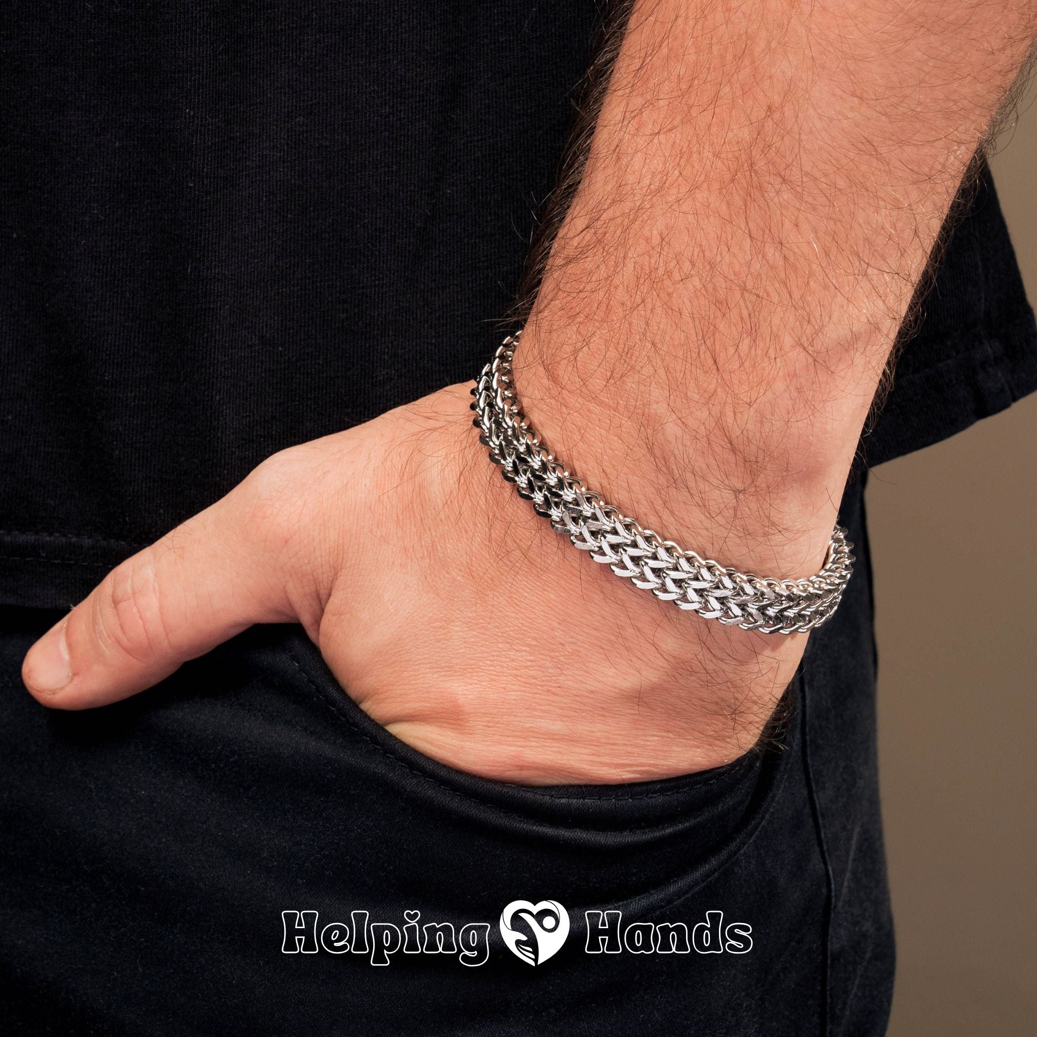 Men’s woven stainless steel bracelet with ‘Love you forever’ engraving, perfect birthday, graduation, or Christmas gift from mom to son.

