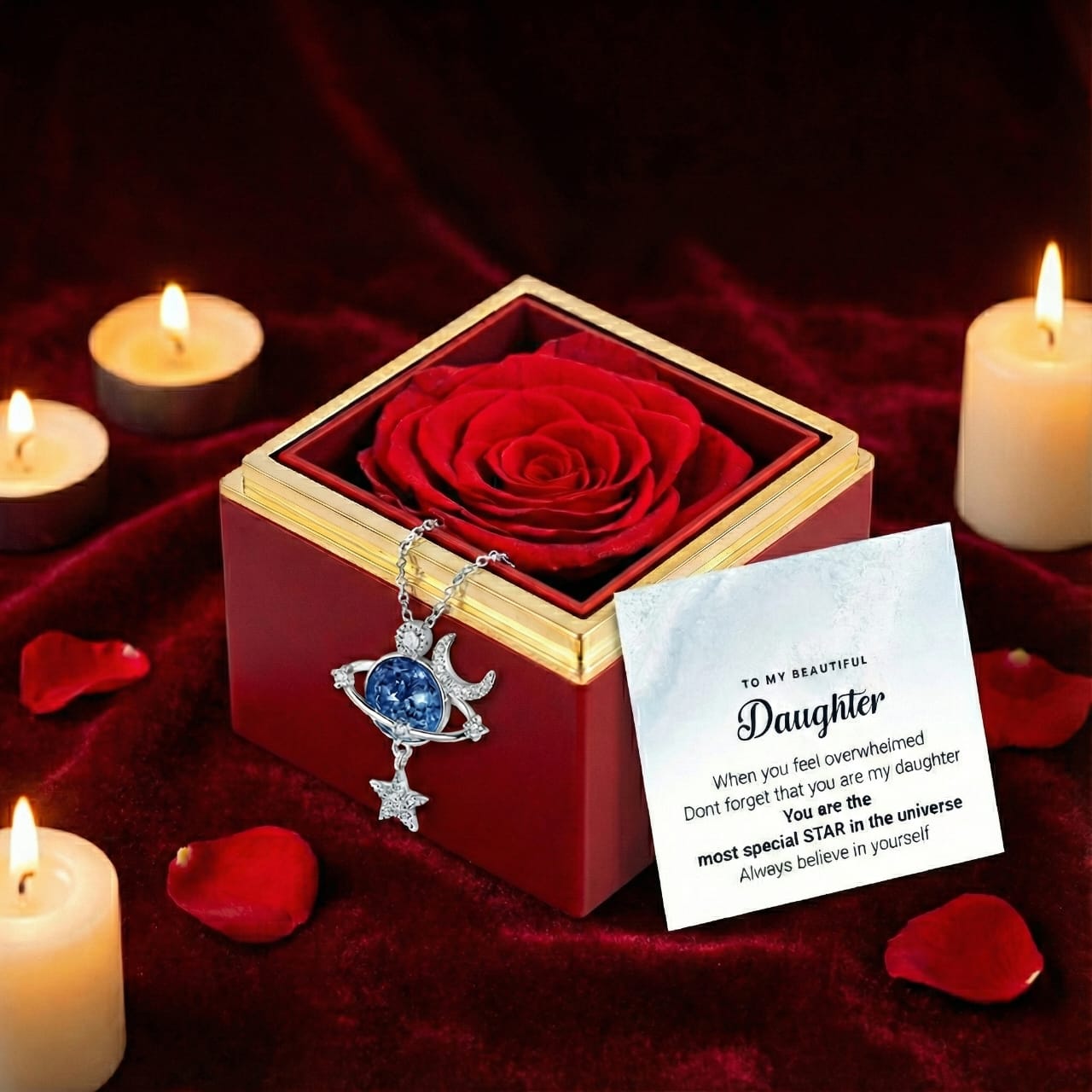 To My Daughter – Special Star Necklace (With Preserved Rose Box)