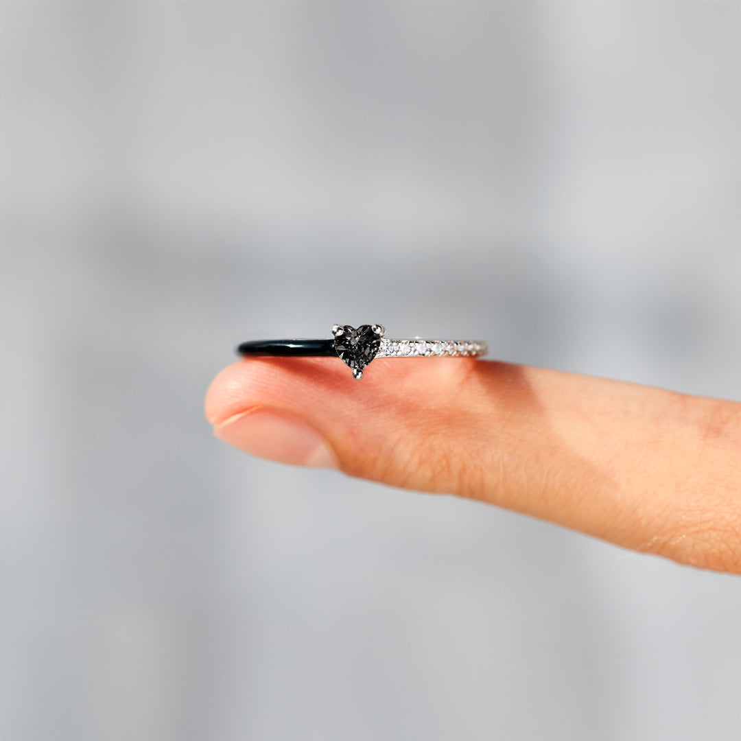 Love Me Until I'm Me Again Black Heart-Cut Half Enamel Ring