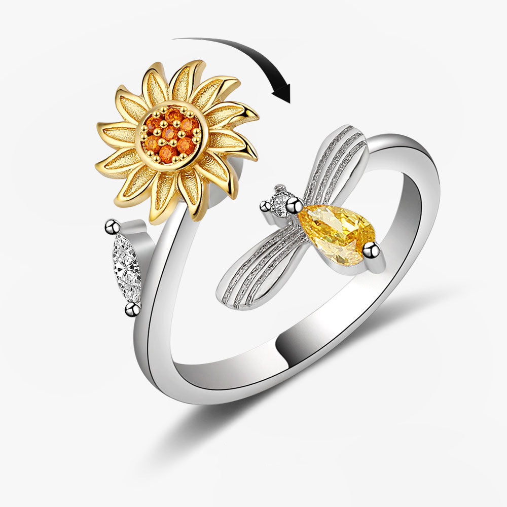 Ring with Sunflower and Bee